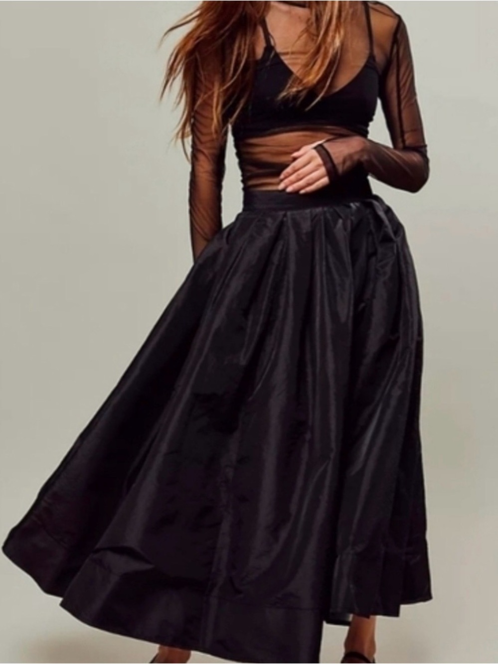 Emilia skirt Free People. Elegant Black Maxi Skirt - Flowy Full-Length A-line.